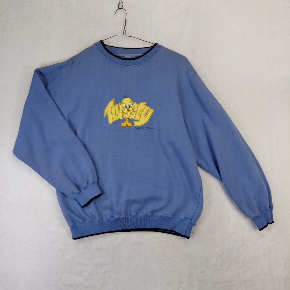 Vintage 1996 Warner Bros Tweety‎ Bird Sweatshirt Blue Embroidered Crewneck L/XL